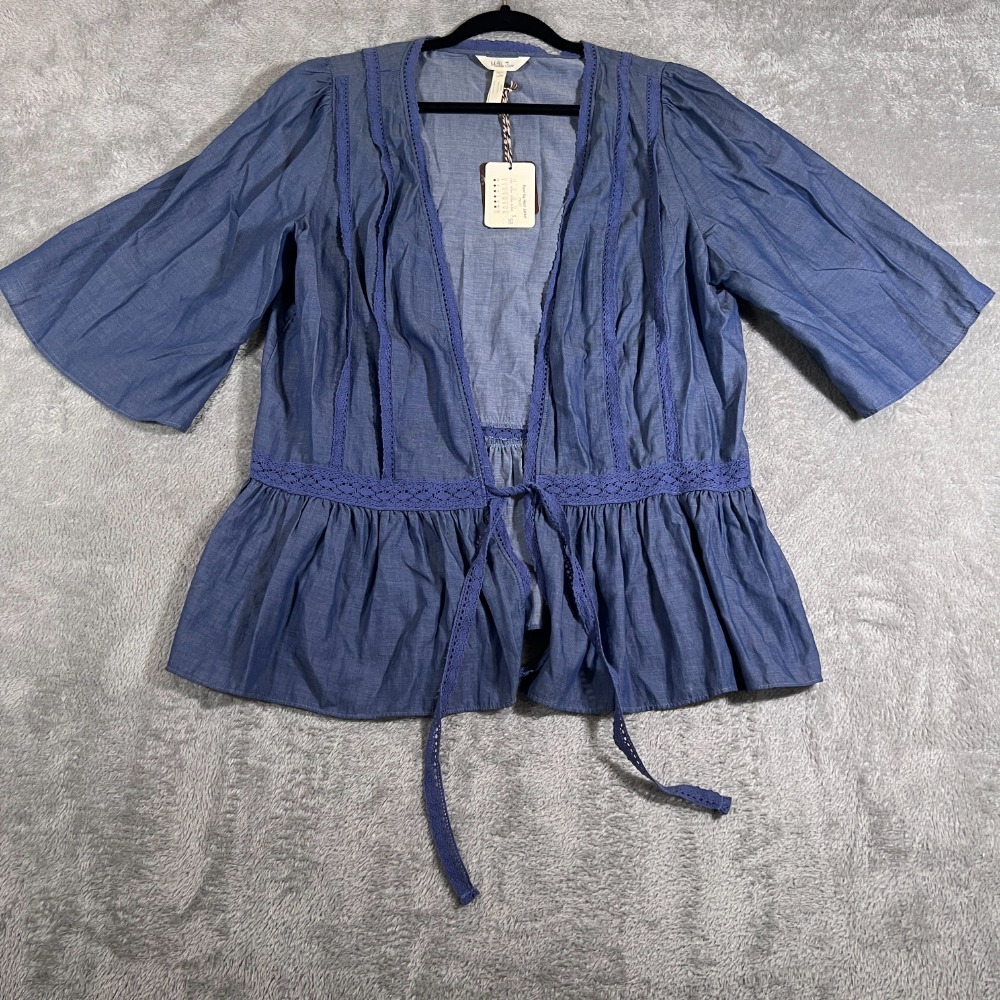 Matilda Jane Hour By Hour‎ Jacket Blue Crochet Trim Tie Front Top Size L